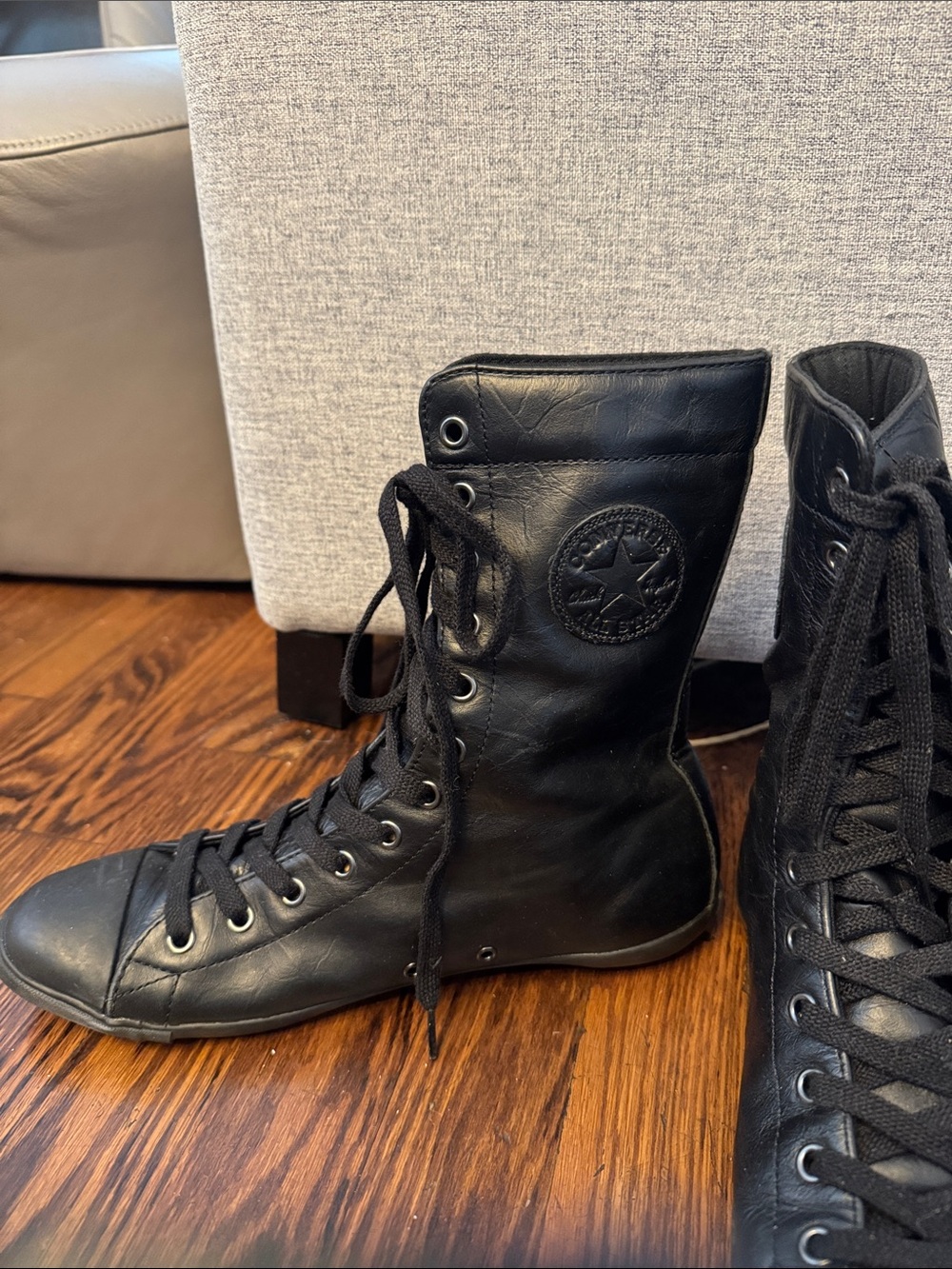 Black Leather Mid-Calf Women's Converse - Picture 3 of 5